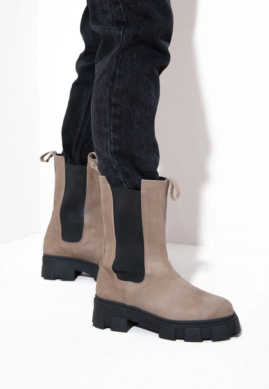 Μποτάκια Γυναικεία Δερμάτινα, Μπεζ