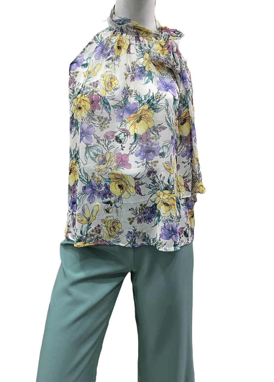 Αμάνικη μπλούζα με παρτούς ώμους και φιόγκο