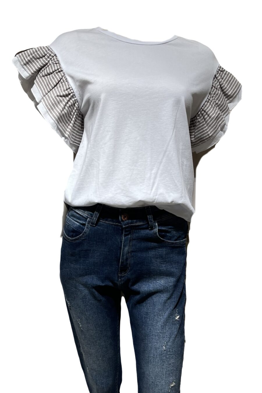 Βαμβακερή μπλούζα με ριγέ βολάν Over/D - VM0487