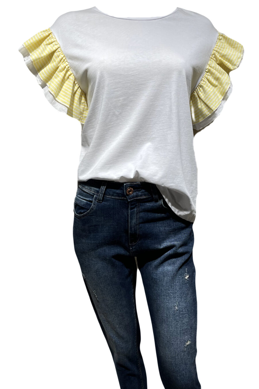 Βαμβακερή μπλούζα με ριγέ βολάν Over/D – VM0487