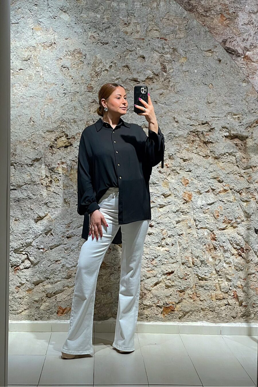 Oversized πουκάμισο με χρυσά κουμπιά White 22 - WT0960