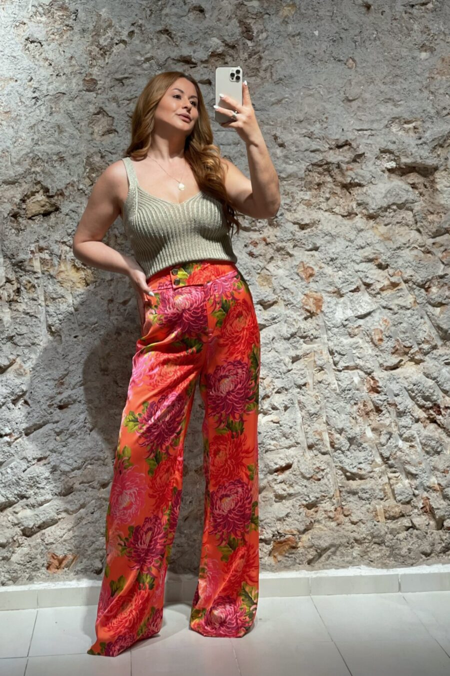 Παντελόνα ψηλόμεση εμπριμέ SarahChole - 014573