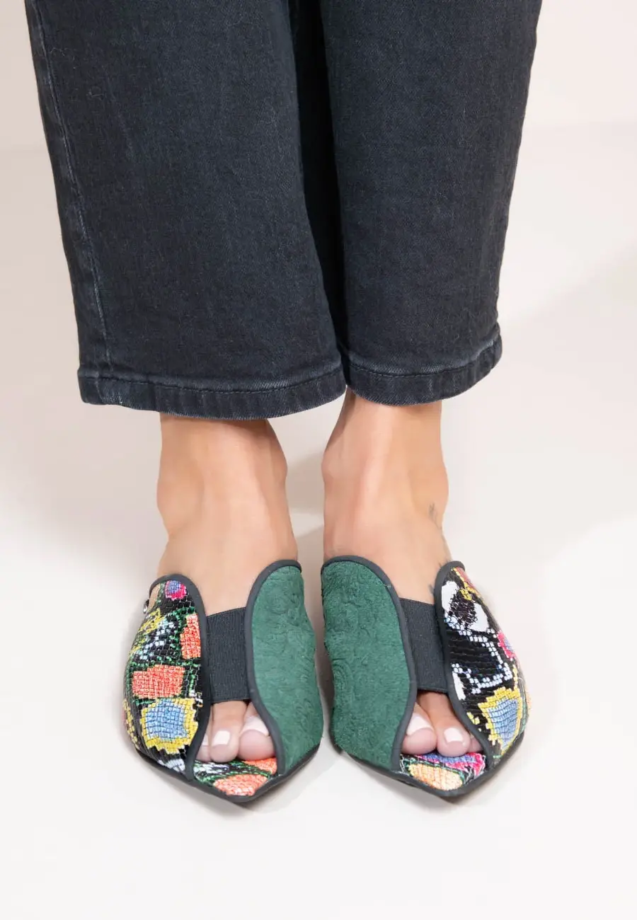 Δερμάτινα Mules πολύχρωμα με snake print