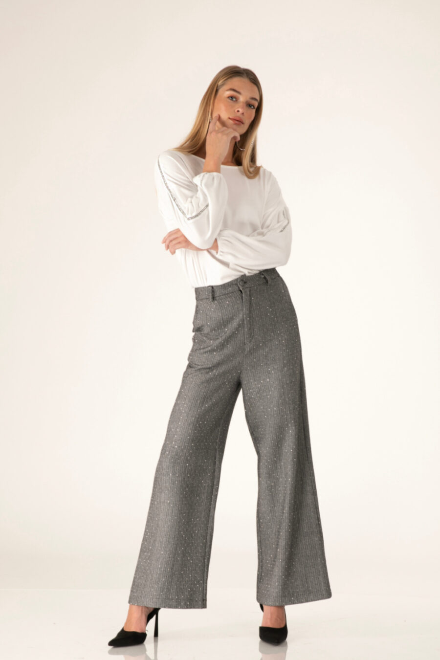 Παντελόνα ψηλόμεση με ασημένια στρας  WV0980