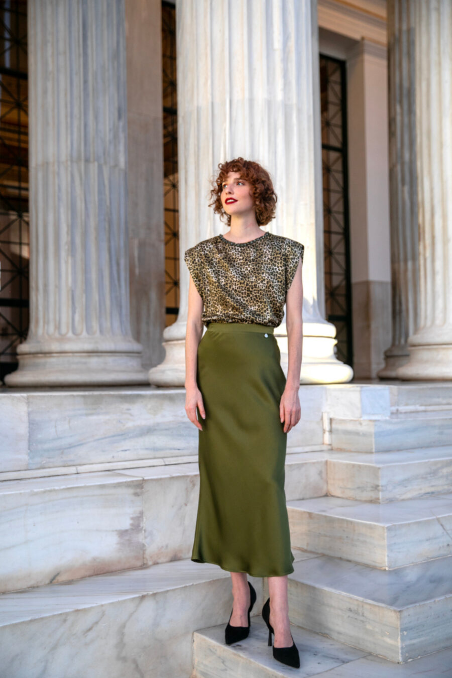 Φούστα σατέν με λάστιχο στη μέση White 22 - WV0730