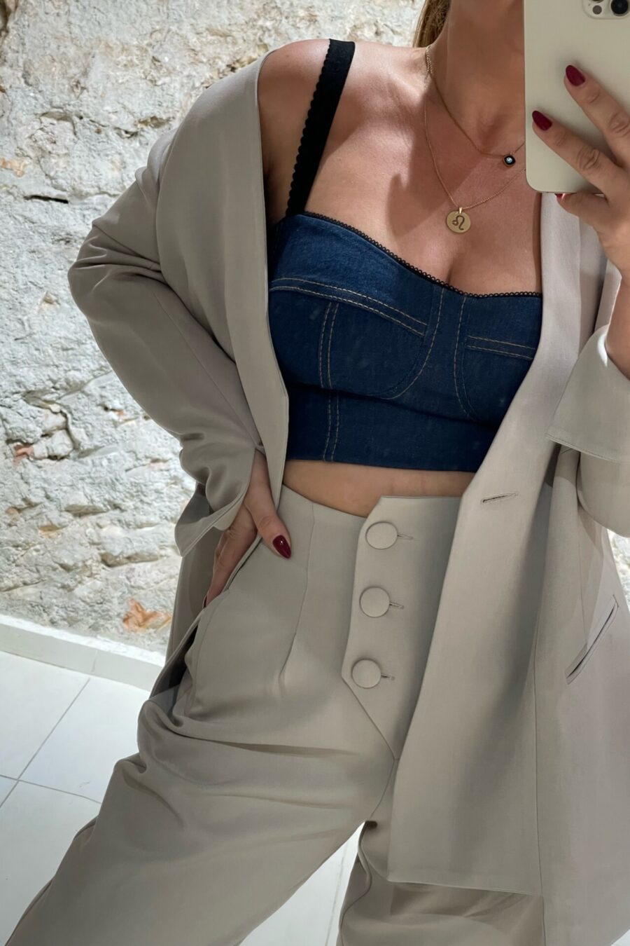 Τζιν μπούστο με διαφάνεια στην πλάτη We Coss - 7003