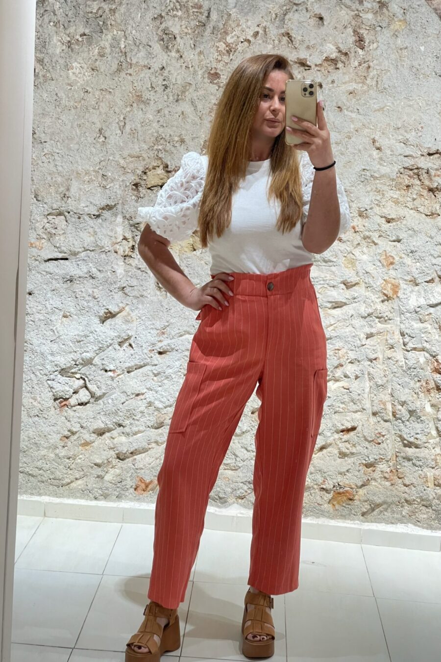 Παντελόνι ψηλόμεσο ριγέ White 22 - WW0380