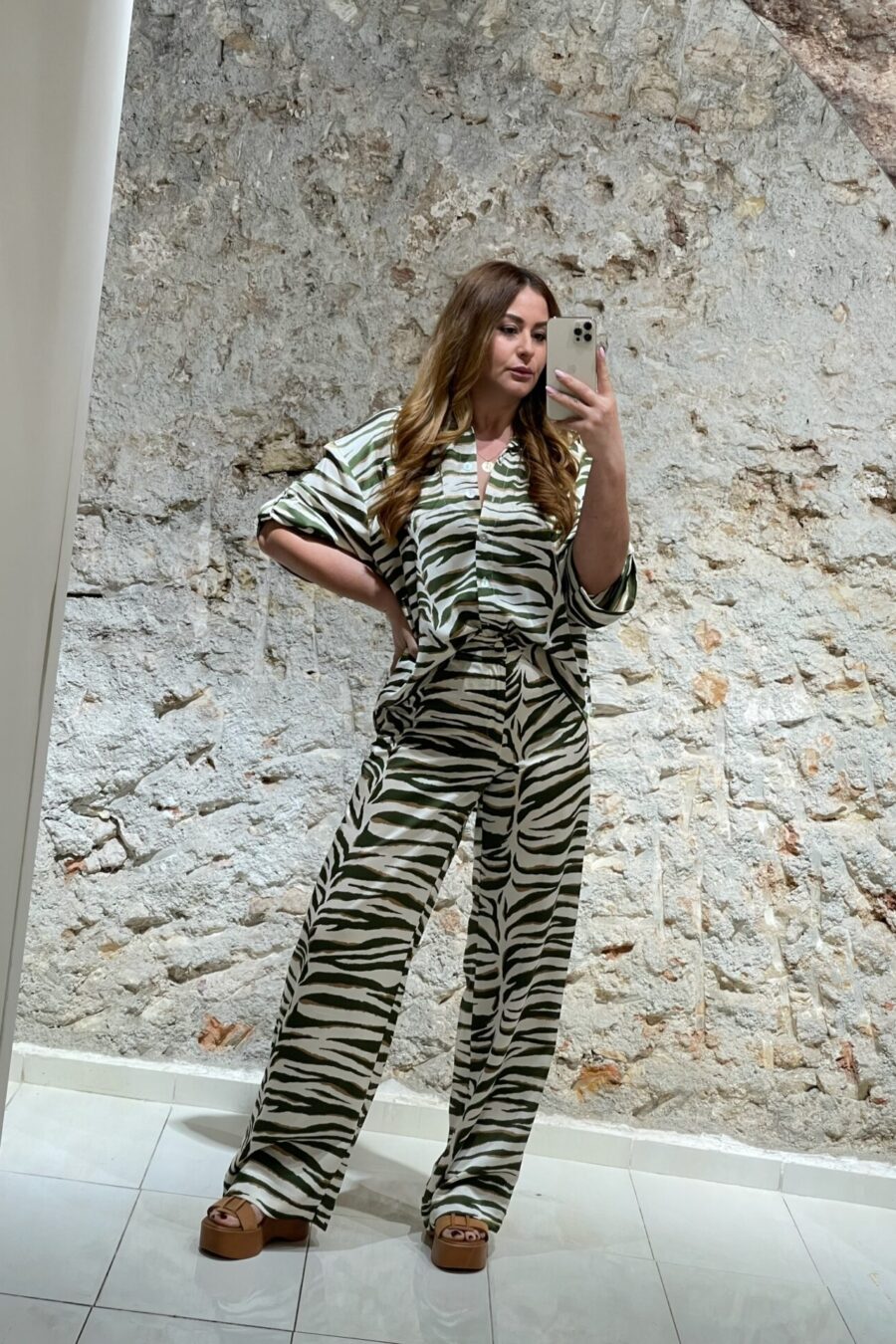 Σετ σατεν πουκαμίσα με παντελόνα animal print White 22 - WW1160