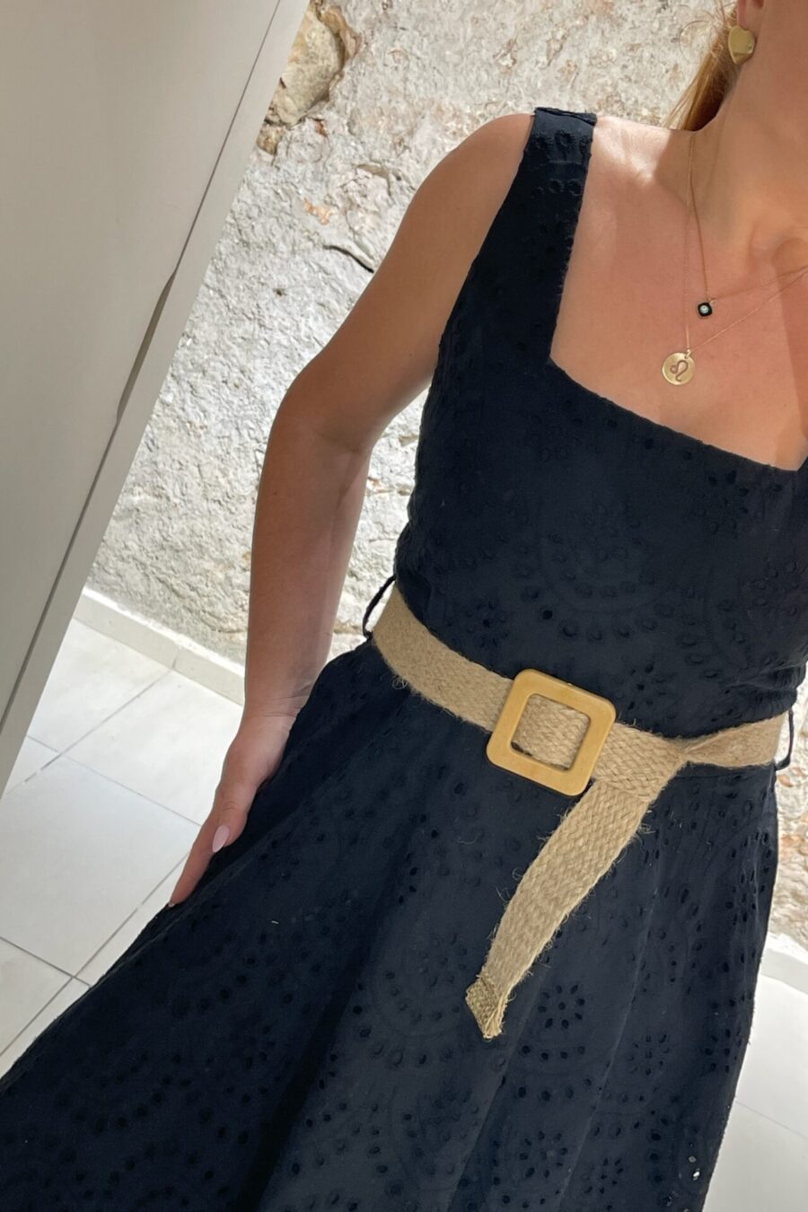 Φόρεμα κιπούρ με ψάθινη ζώνη White 22 - WW2210