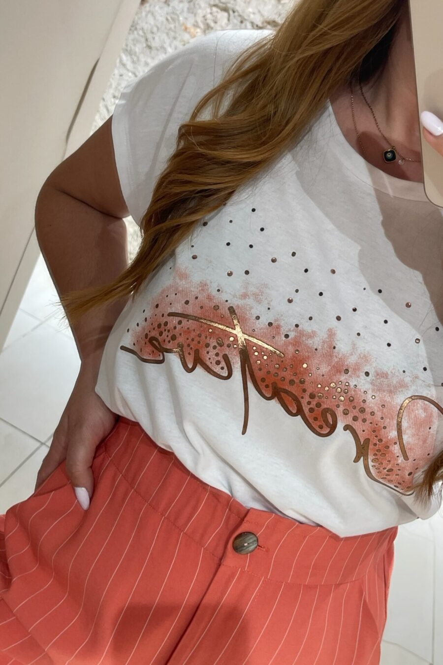 Μπλούζα με χρυσό τύπωμα Κ/Μ White 22 - WW1560