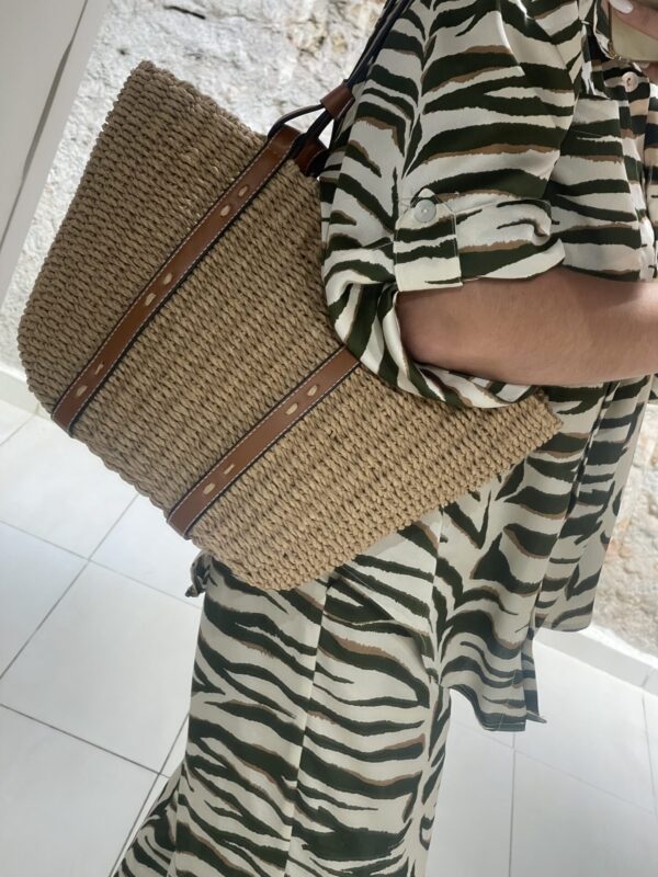 Τσάντα ψάθινη με eco leather χερούλι - Image 2