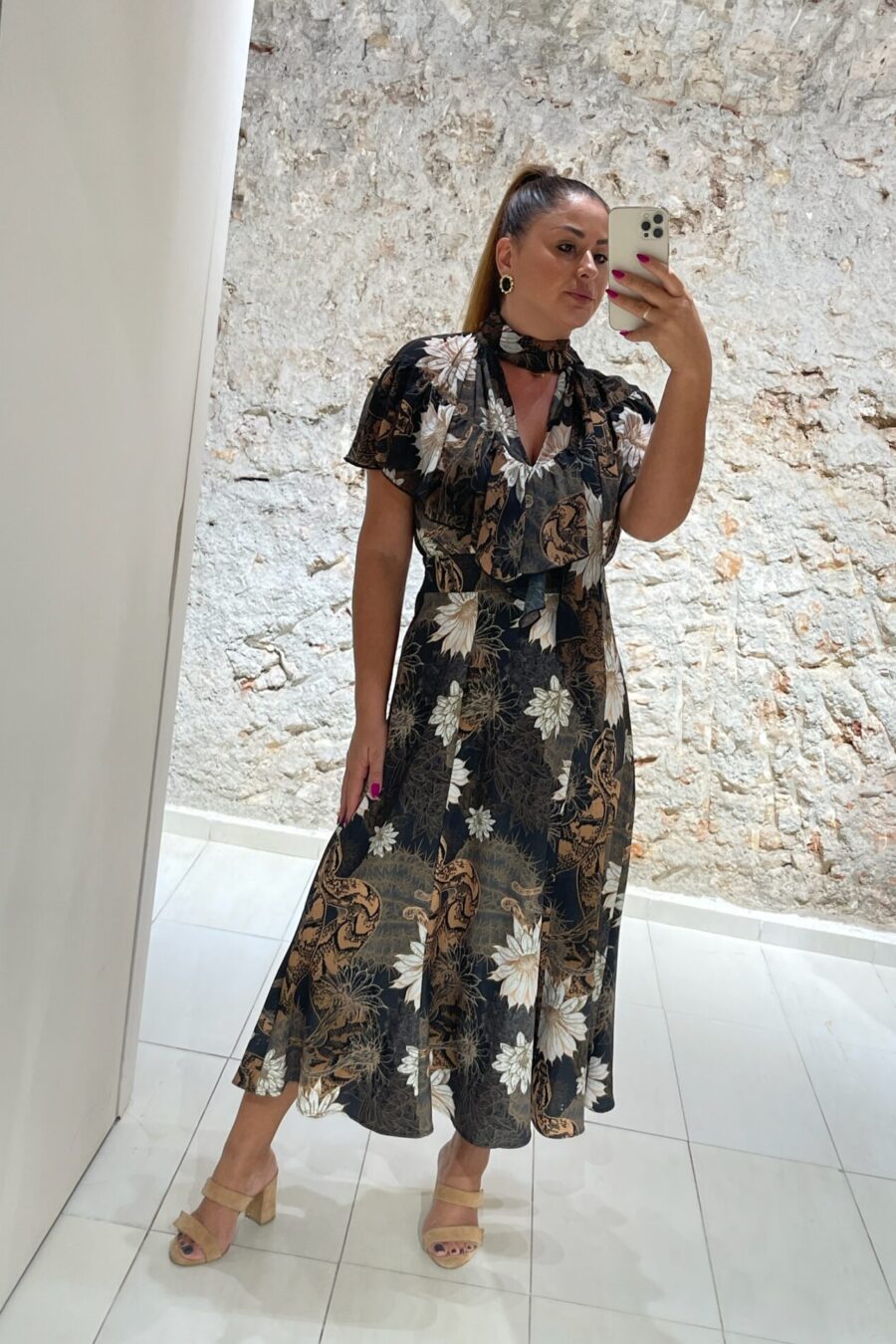 Φόρεμα midi μεσάτο με βολάν We Coss - 2028