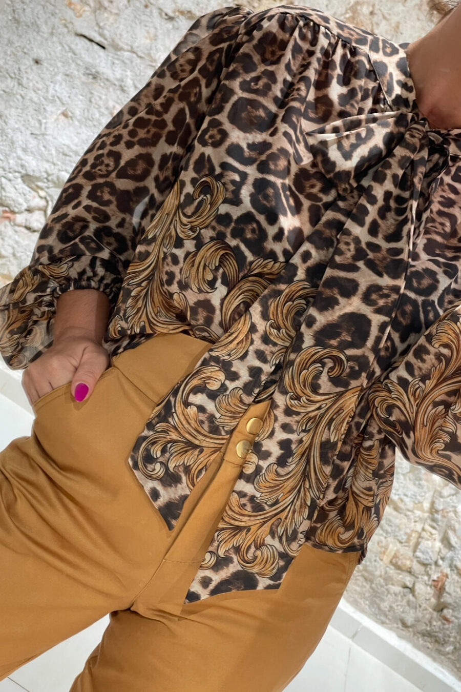 Πουκαμίσα animal print με διαφάνεια και δέσιμο στον λαιμό We Coss - 5008