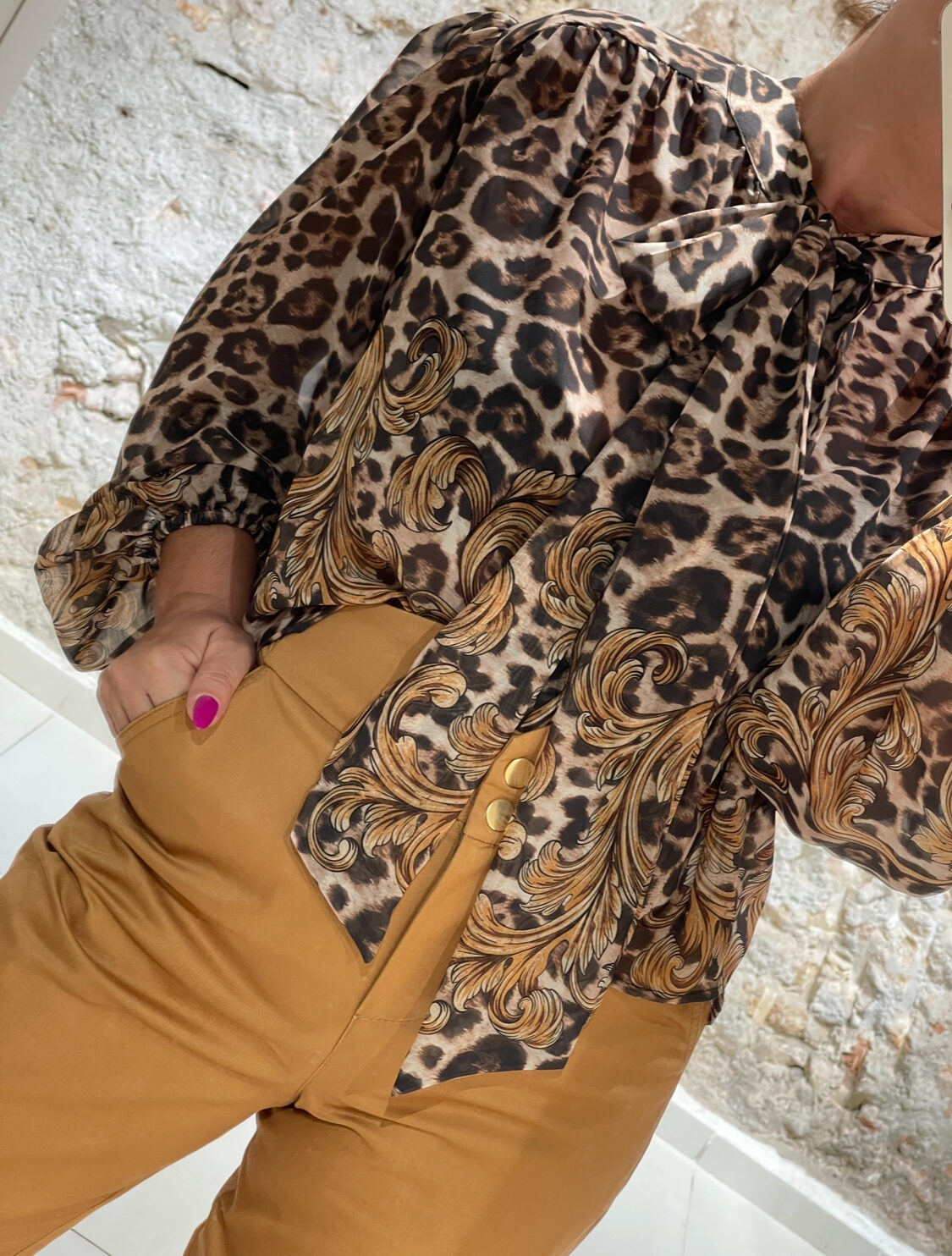 Πουκαμίσα animal print με διαφάνεια και δέσιμο στον λαιμό We Coss - 5008