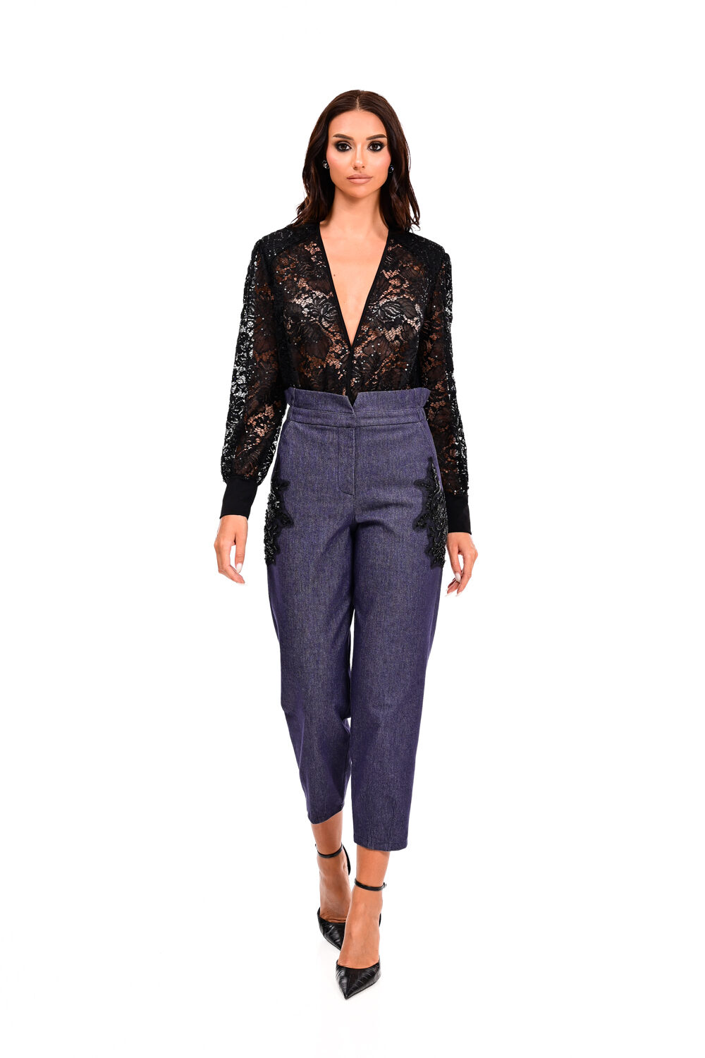 Παντελόνι ψηλόμεσο τύπου τζιν με λάστιχο στη μέση We Coss – 1015