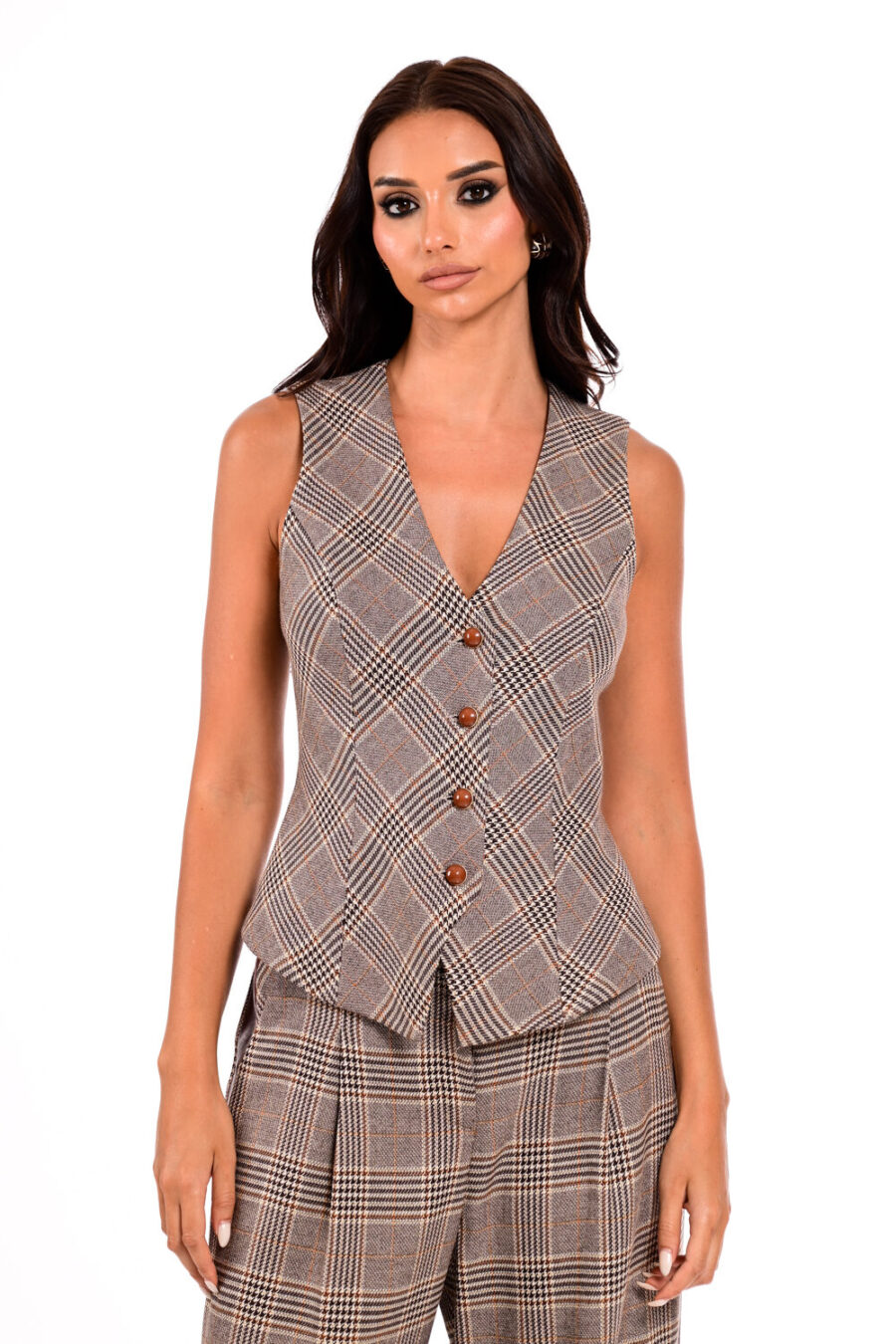 Γιλέκο καρό με χρυσή κλωστή We Coss - 3003