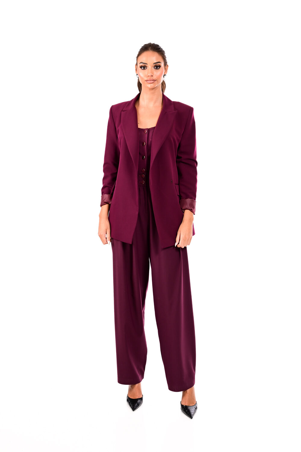 Παντελόνα ψηλόμεση με πιέτες σε κρεπ ύφανση We Coss - 1028 - Image 3