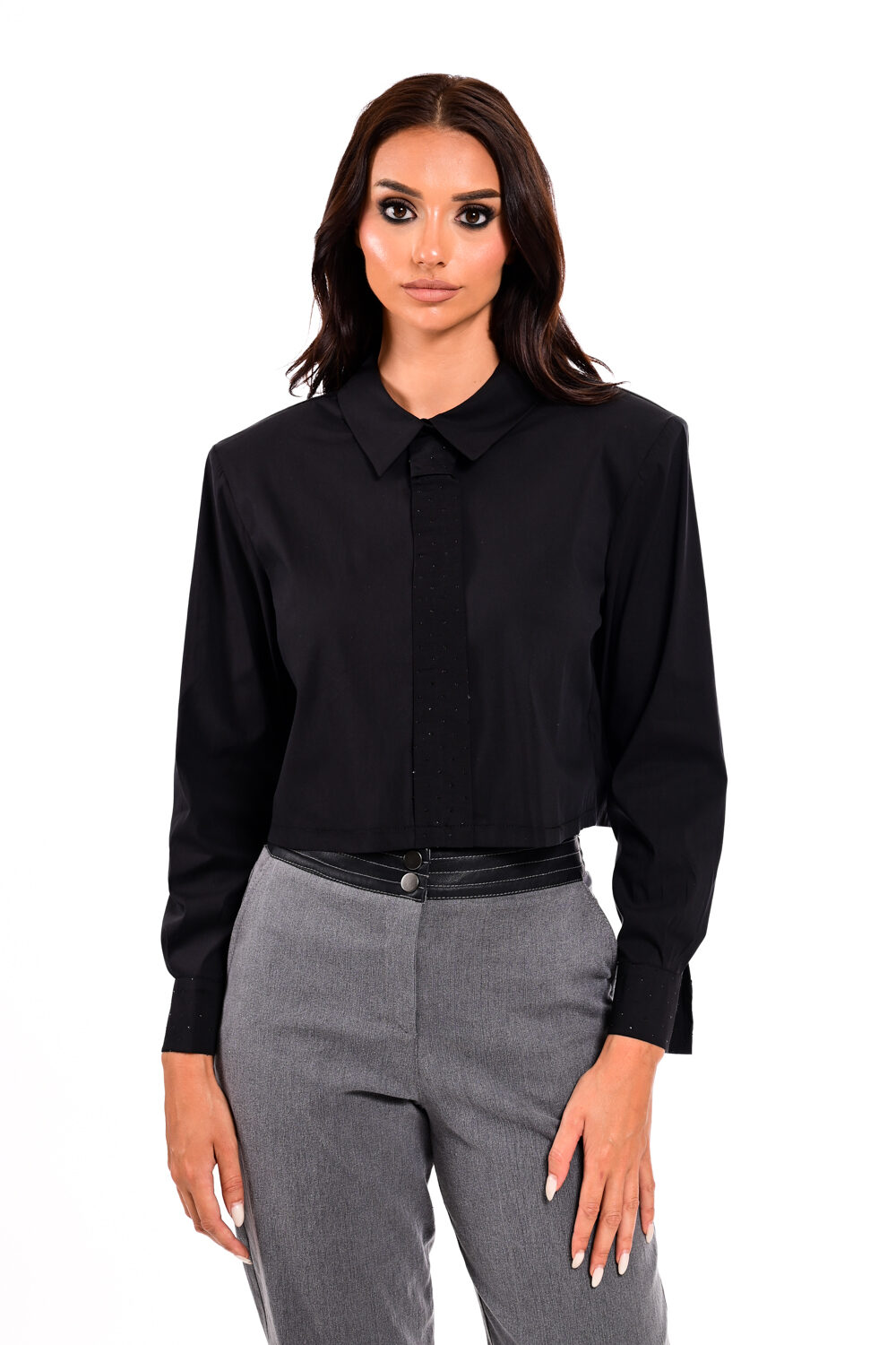 Παντελόνι με λάστιχο στη μέση και ρίγες eco leather We Coss – 1009 - Image 3