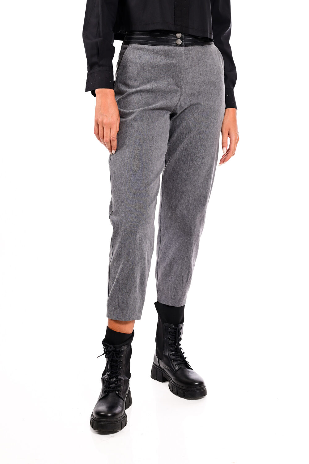 Παντελόνι με λάστιχο στη μέση και ρίγες eco leather We Coss – 1009