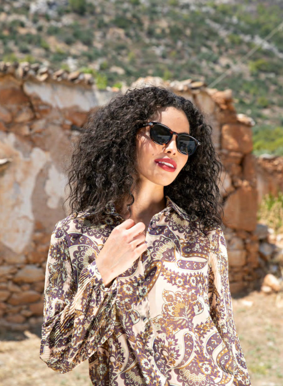 Πουκάμισο εμπριμέ με πλισέ μανίκια White22 - 0100