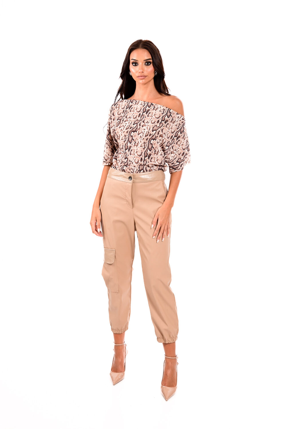 Παντελόνι δερμάτινη cargo με λεπτομέρειες κροκό We Coss - 1017 - Image 4