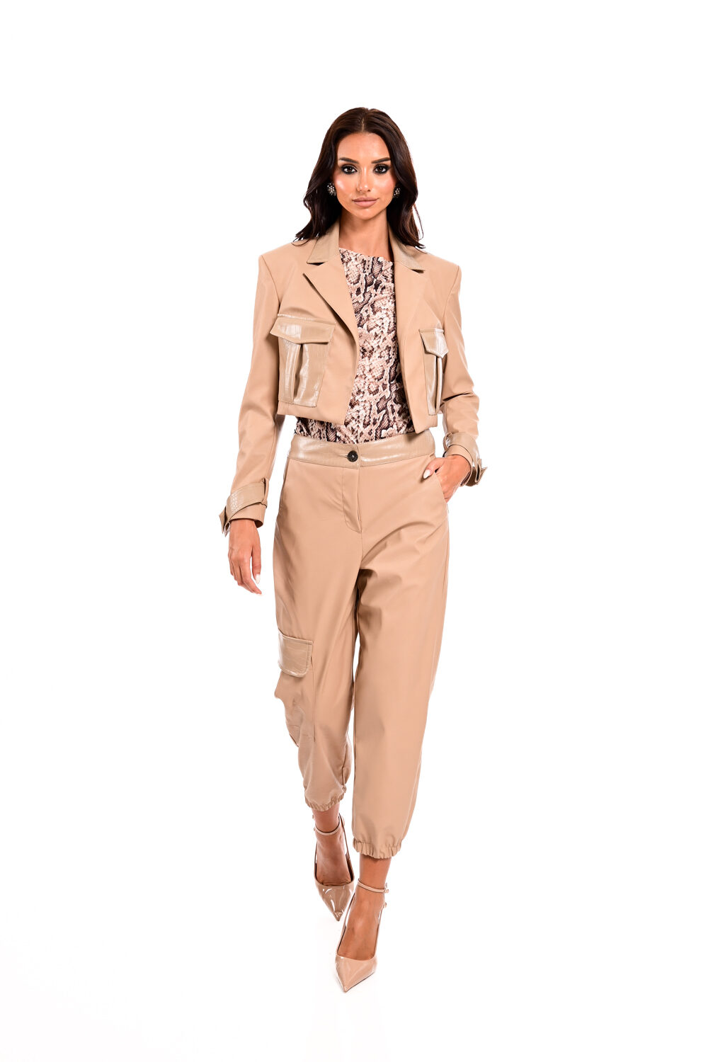 Σακάκι δερμάτινη Crop με κρόκο λεπτομέρειες We Coss - 3014 - Image 3