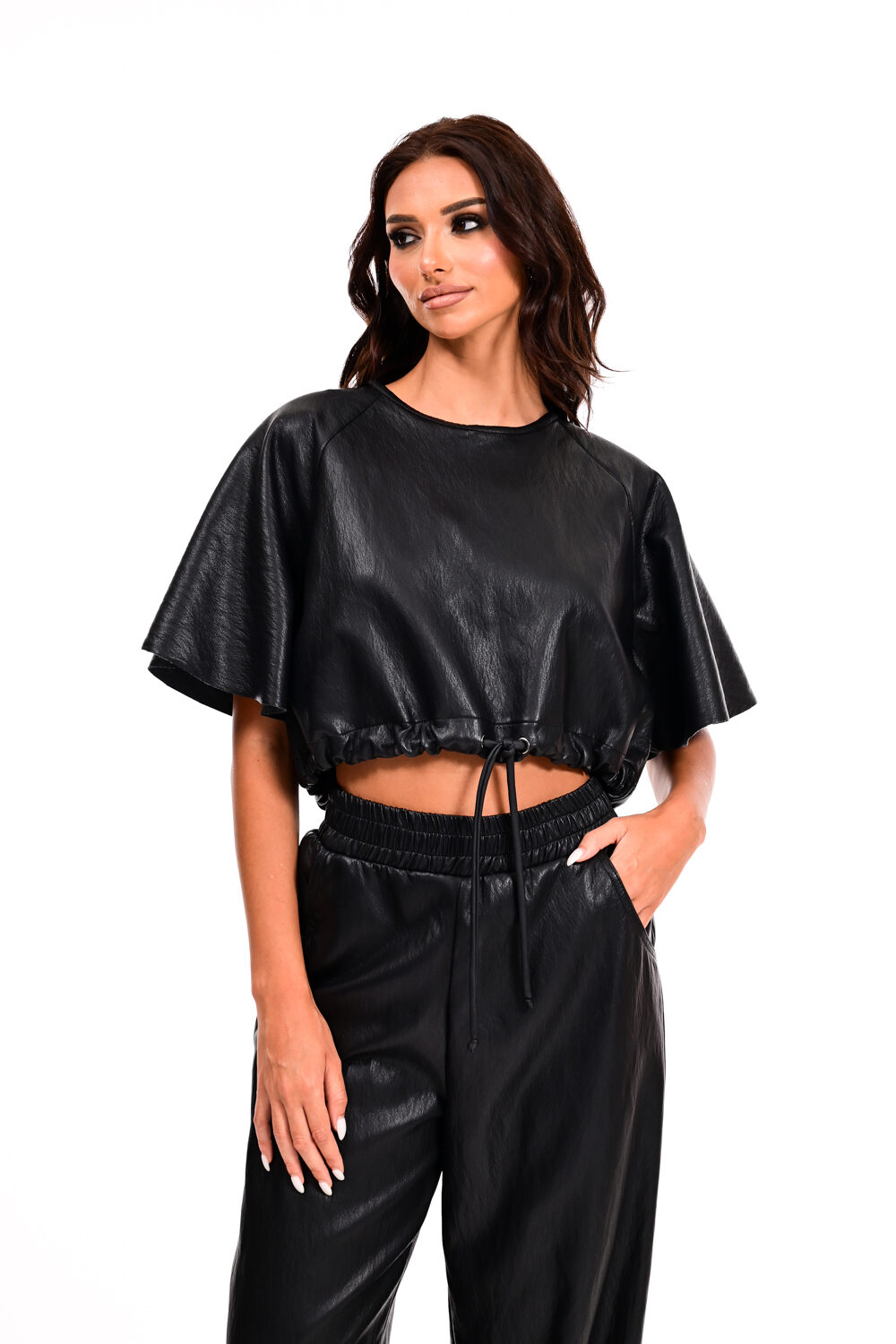 Σετ eco leather crop top /παντελόνι We Coss - 0019 - Image 2