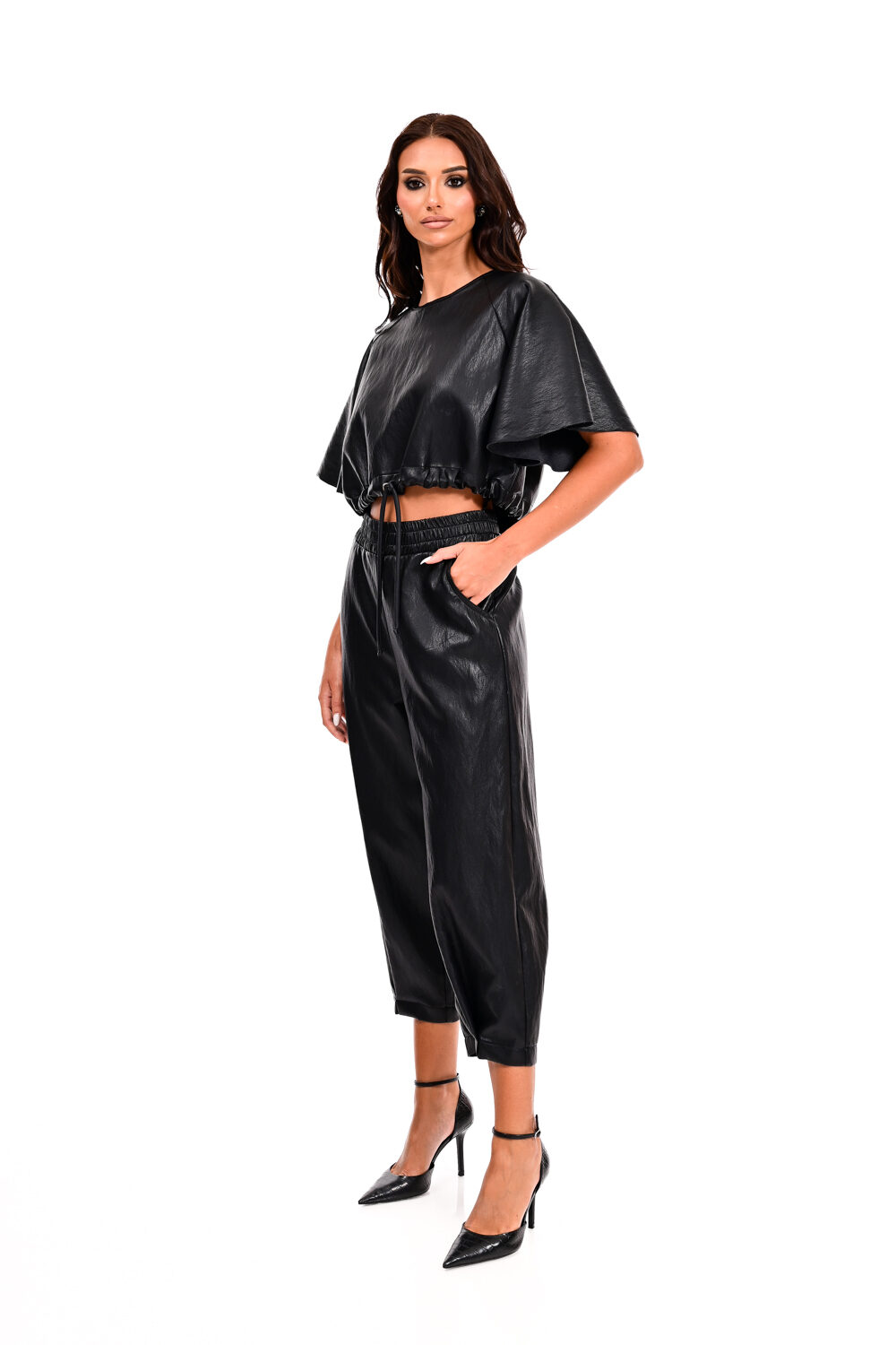 Σετ eco leather crop top /παντελόνι We Coss - 0019 - Image 3