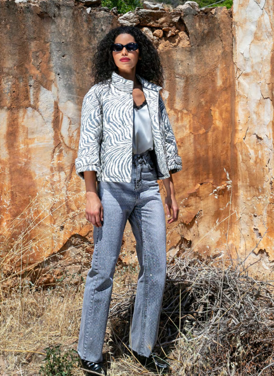 Τζιν ψηλόμεσο με ασημένια στρας White 22 -  WX10030