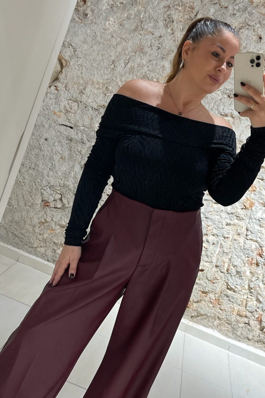 Παντελόνα eco leather με πιέτες We Coss - 1007