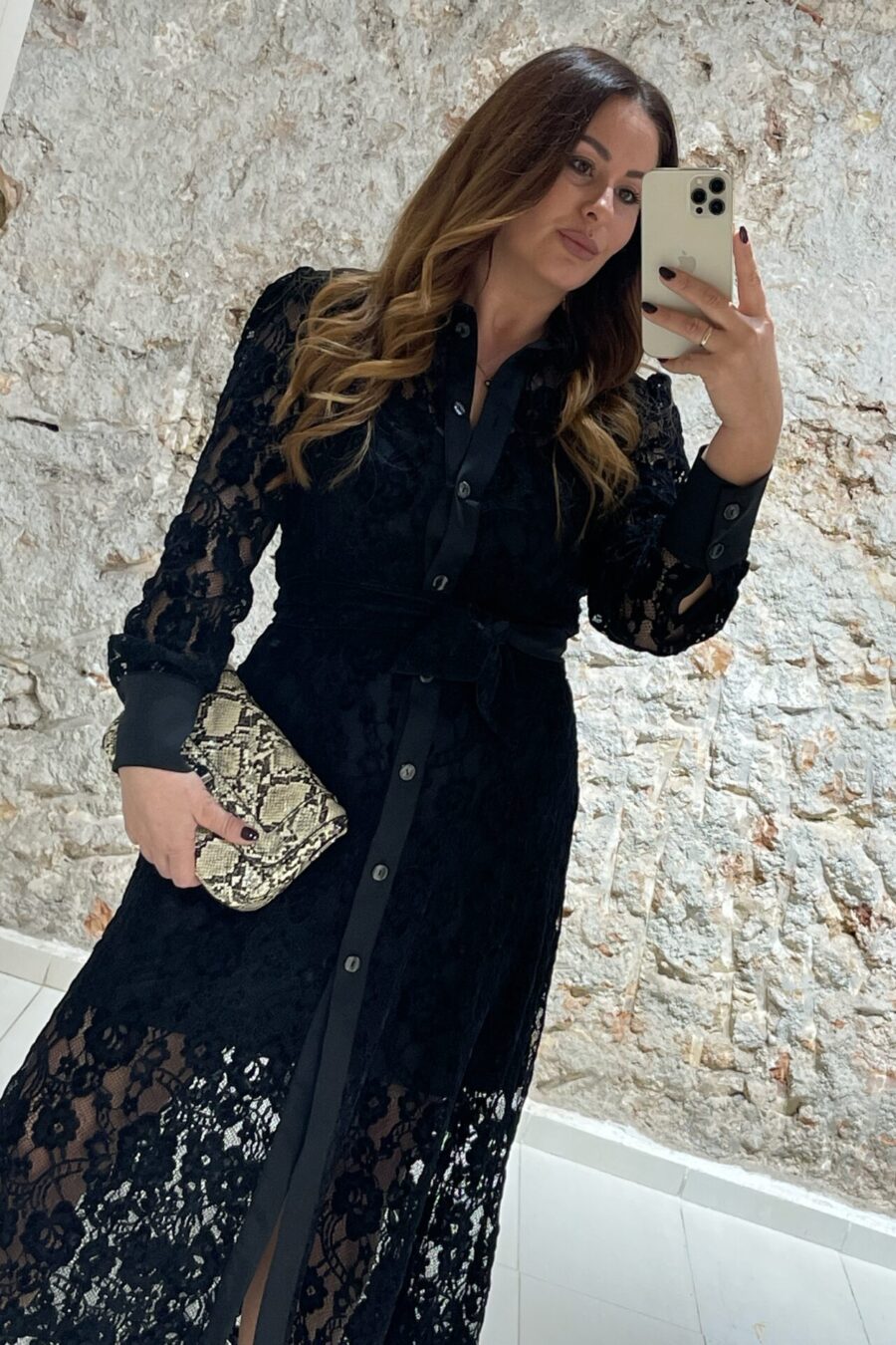 Φόρεμα midi δαντέλα σεμιζιέ We Coss - 2030