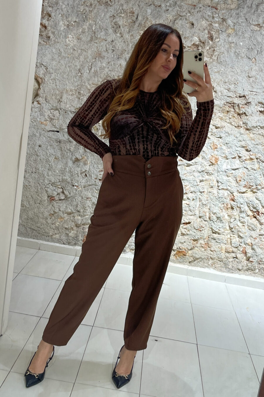 Παντελόνι ψηλόμεσο με λάστιχο στη μέση We Coss – 1037