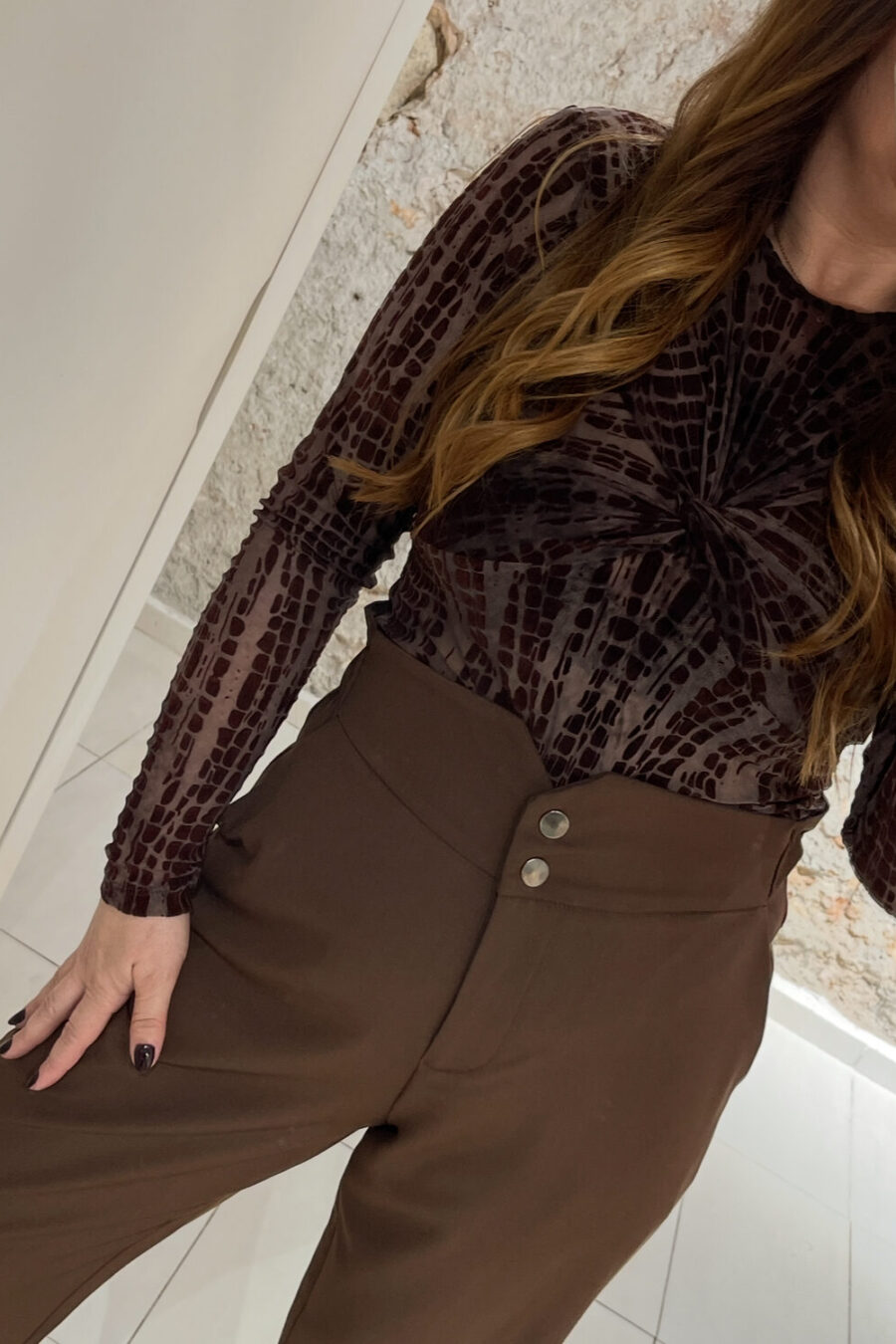 Μπλούζα τούλινη με ανάγλυφο βελούδο We Coss - 0021