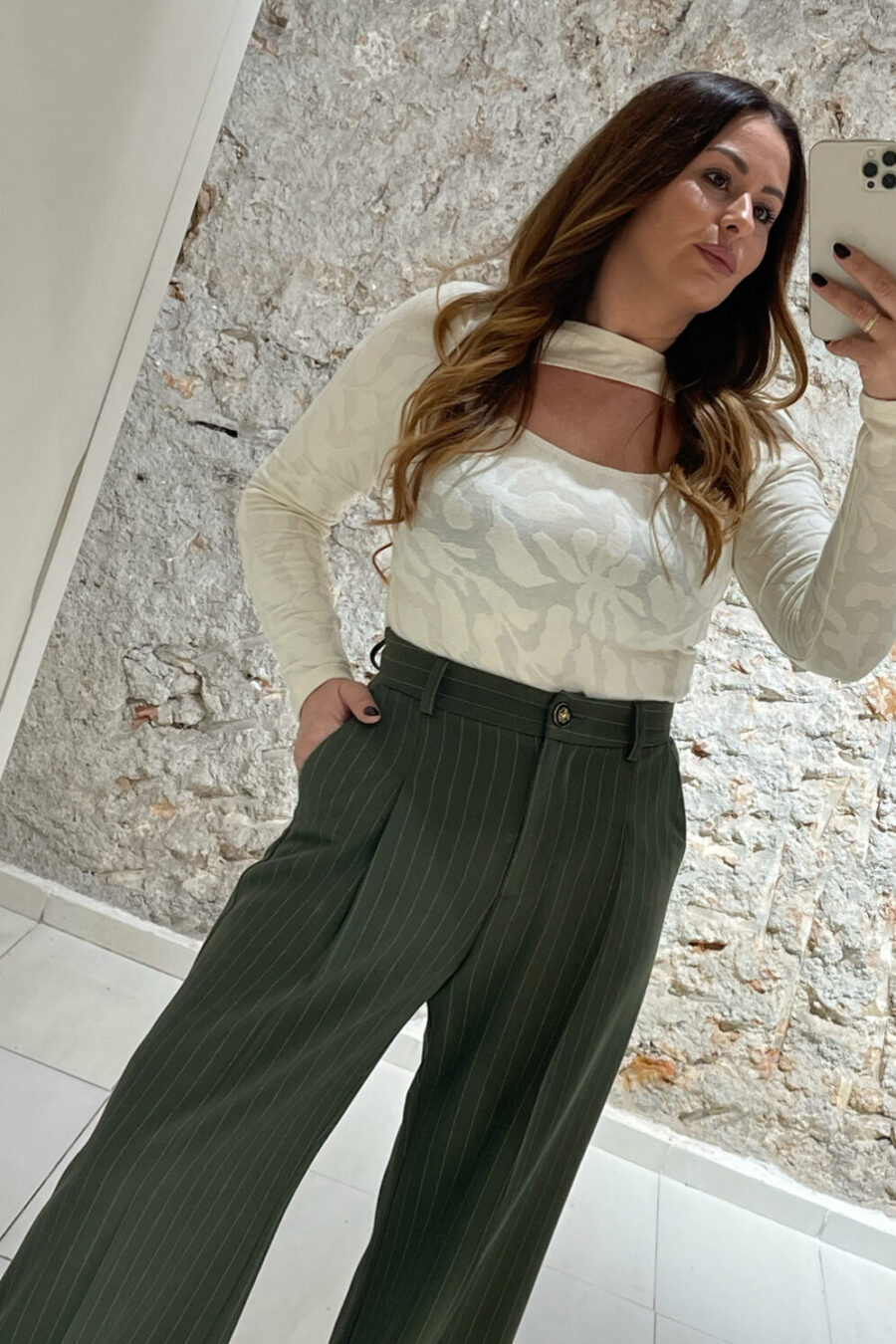 Παντελόνα ψηλόμεση ριγέ με πιέτες We Coss – 1011