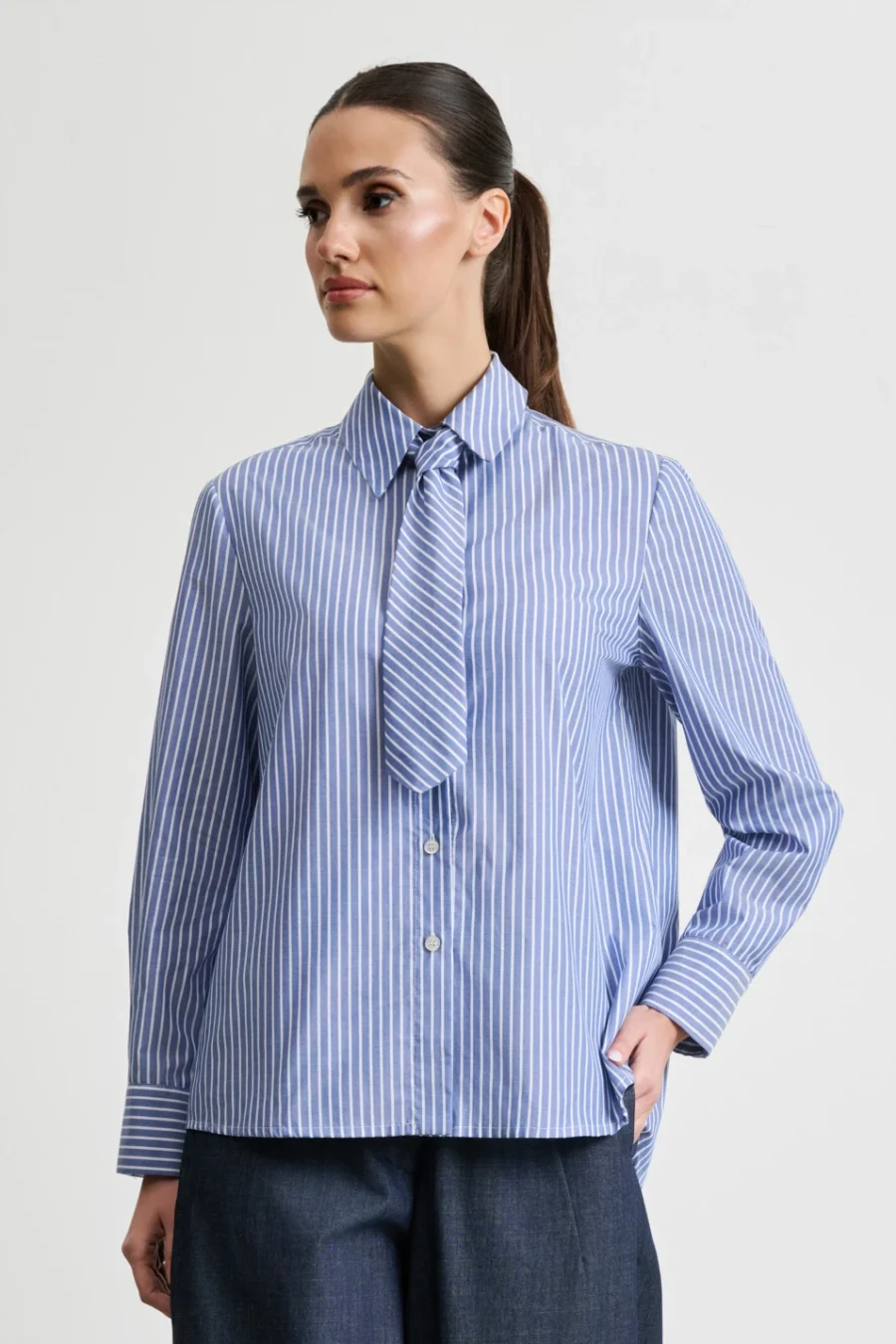 Πουκάμισο ποπλίνα ριγέ με αποσπώμενη γραβάτα Desiree - 0944004