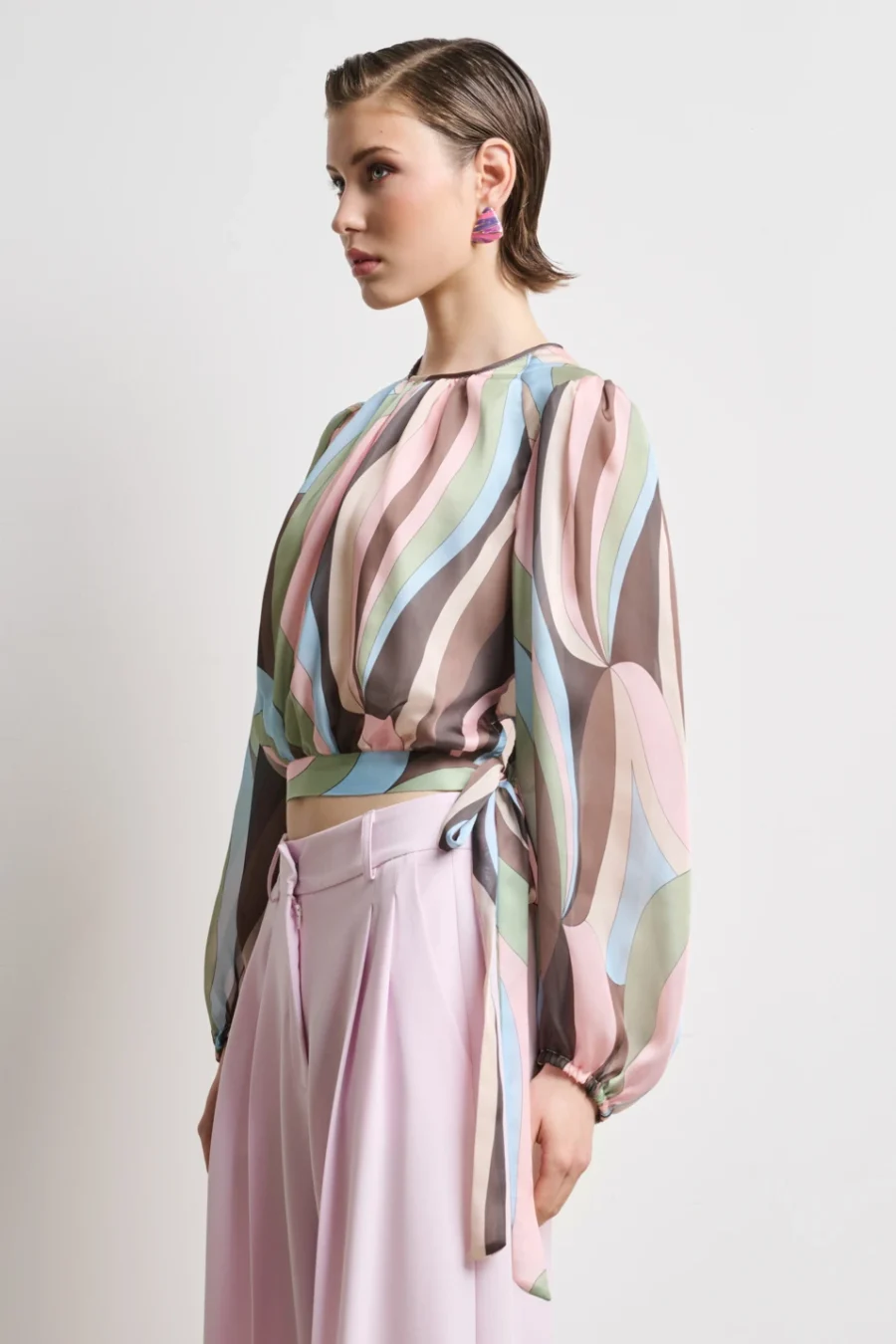 Μπλούζα crop top με δέσιμο στο πλάι Desiree - 1744003